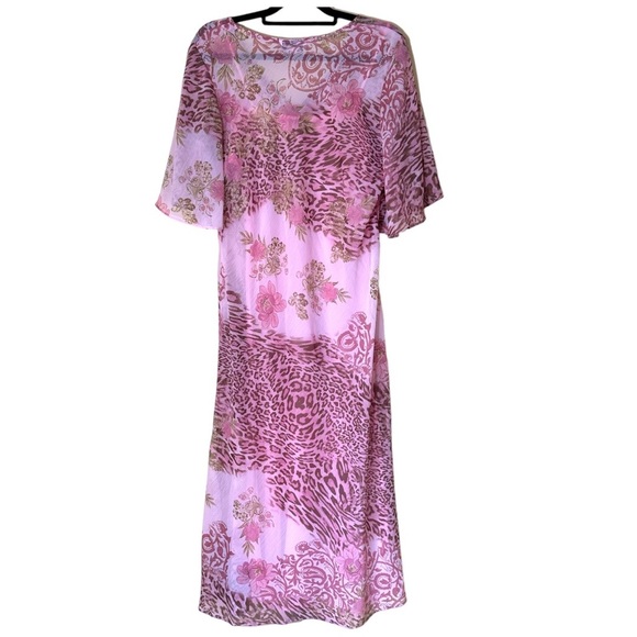 Essence Spring Church Dress Pink Animal Print and Floral Pattern Long Sheer - Picture 2 of 7